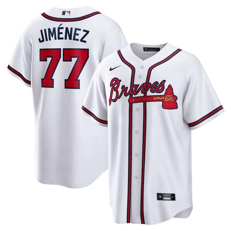 Men Atlanta Braves #77 Joe Jimenez Nike White Home Replica Player MLB Jersey->women mlb jersey->Women Jersey